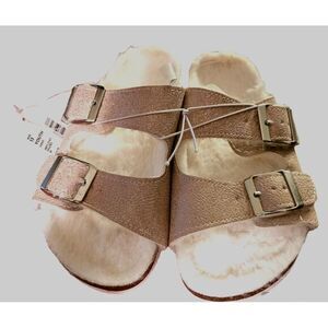 Sugar & Jade Girl Sandals Butterfly Slide Pink Fuzzy Fur Sherpa Lined‎  13 Youth